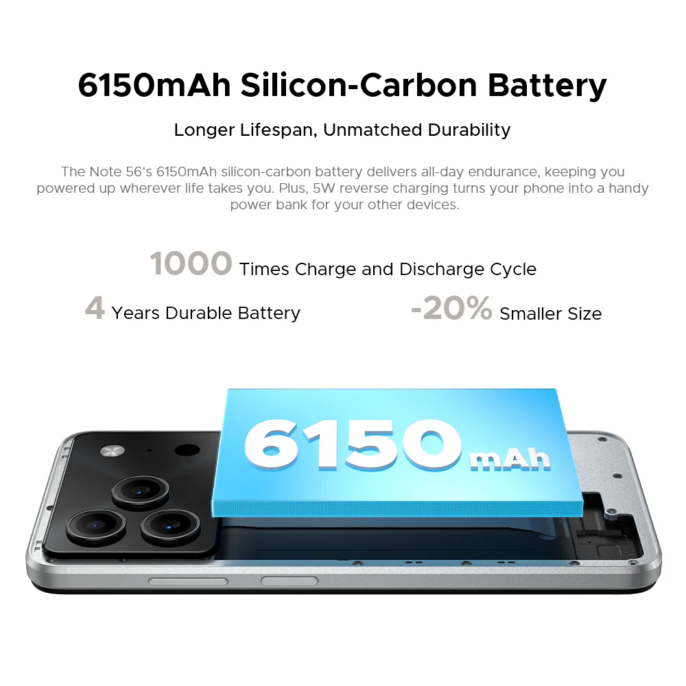 الإصدار العالمي DOOGEE Note 56 الهاتف الذكي أندرويد 16 6150mAh بطارية كبيرة 6.56 بوصة 90 هرتز عرض 24 جيجابايت 64 جيجابايت الهاتف المحمول
