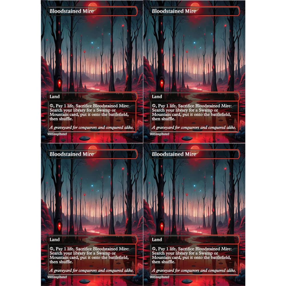 4X Bloodstained Mire Anime MTG Collection Card Game Full Art Super Rare Playset Refractive Color Flash Card Kid Gift Handmade