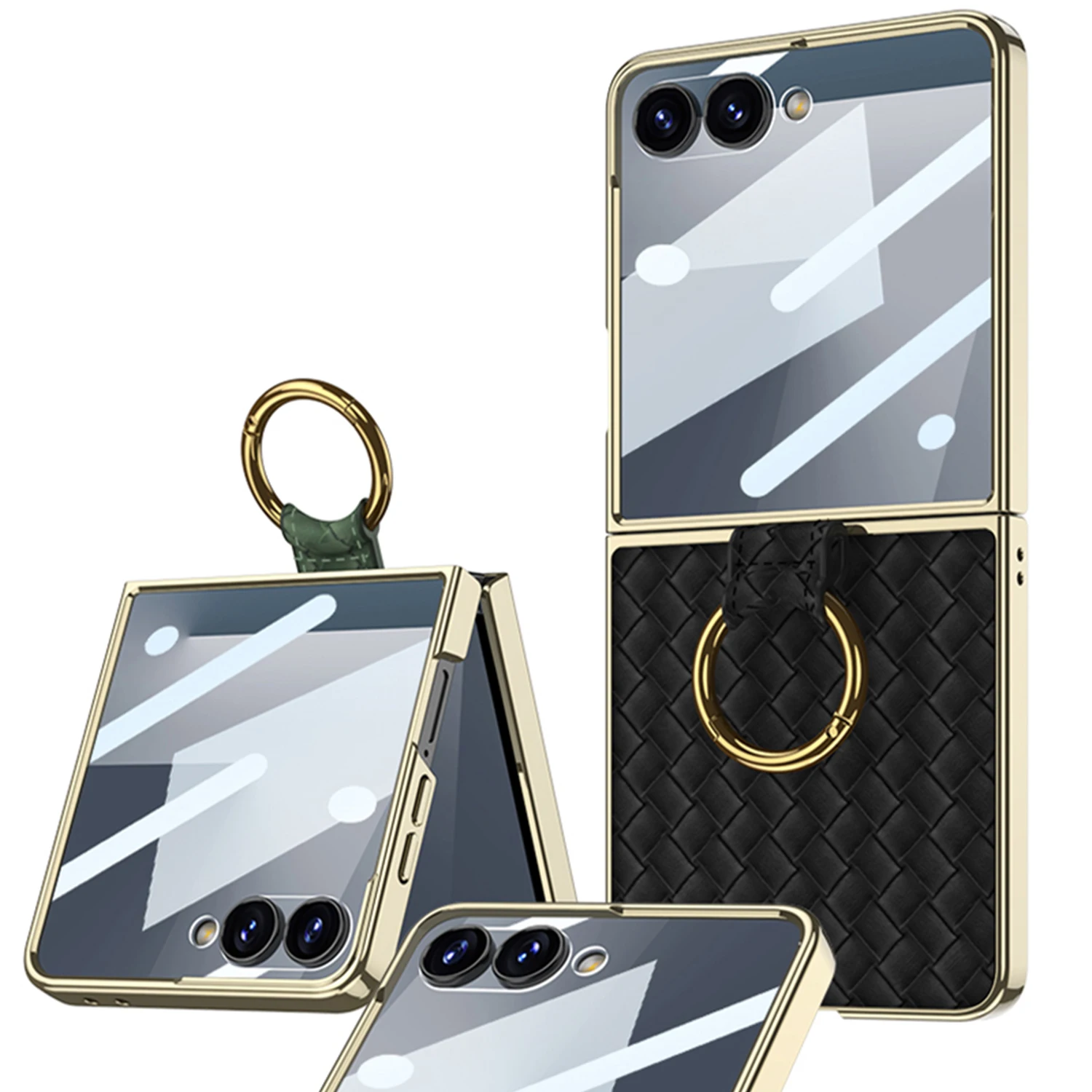 

Luxury Unique Electroplated Ring Buckle Protective Case For Zflip7 Phone Woven Leather Foldable Design