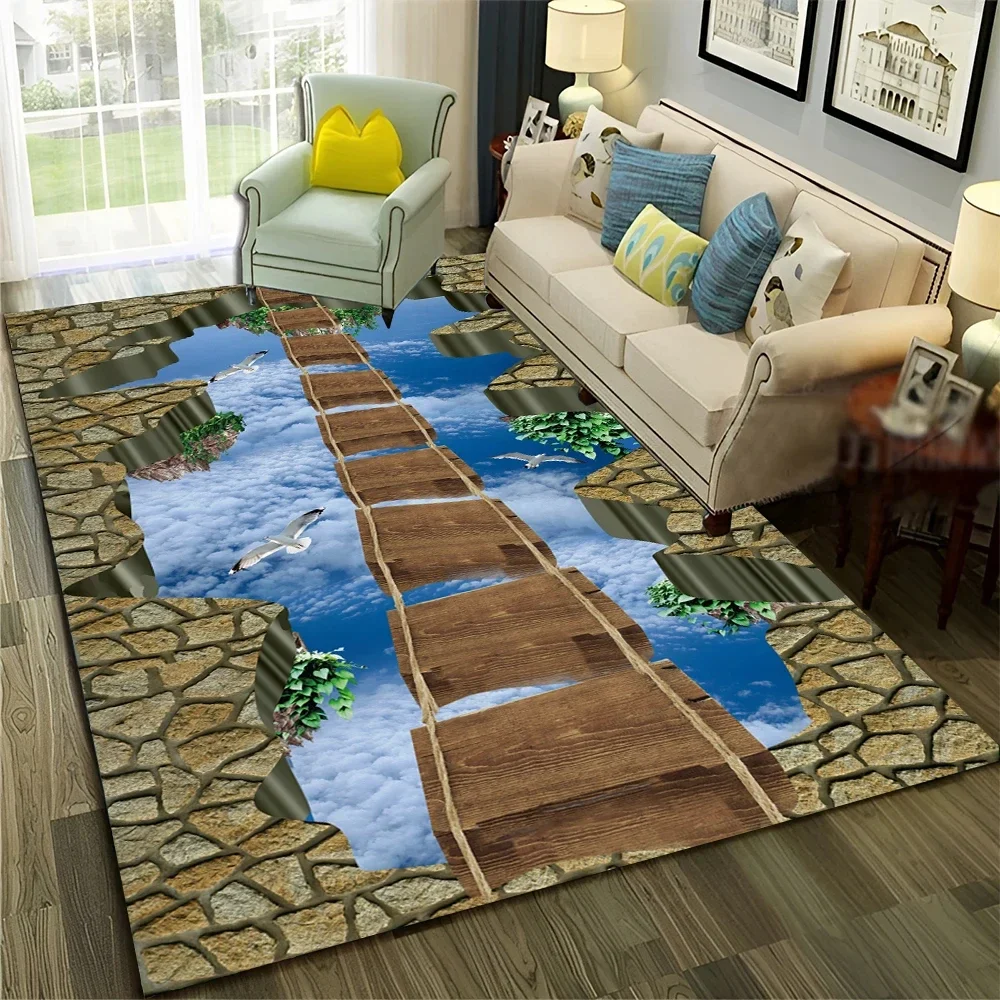 3D Illusion Vision Hallucination HD Carpet for Home Living Room Bedroom Sofa Decor Area Rug Natural Landscape Non-slip Floor Mat