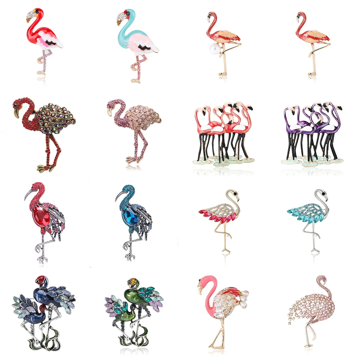 Shining Rhinestone Flamingo Brooches for Women Unisex Animal Pins Multi-color Available Office Party Accessories Gifts