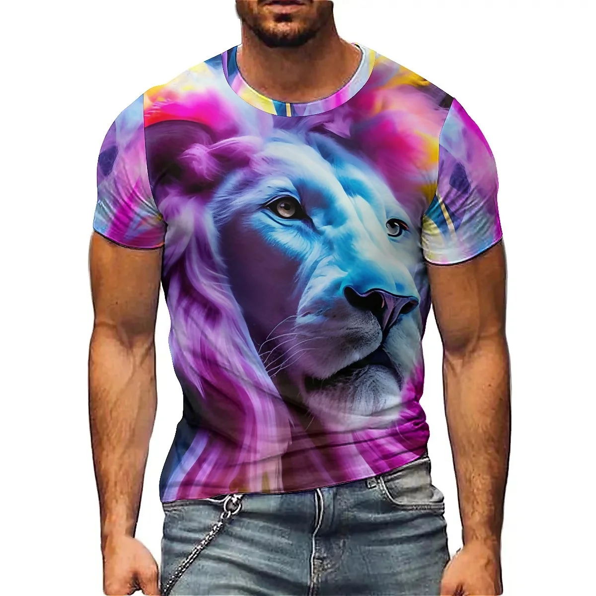 Breathable & Quick-Drying Bright Color Men's 3D Printed Short-Sleeve T-Shirt - Silky Couple Outfit Pullover Top