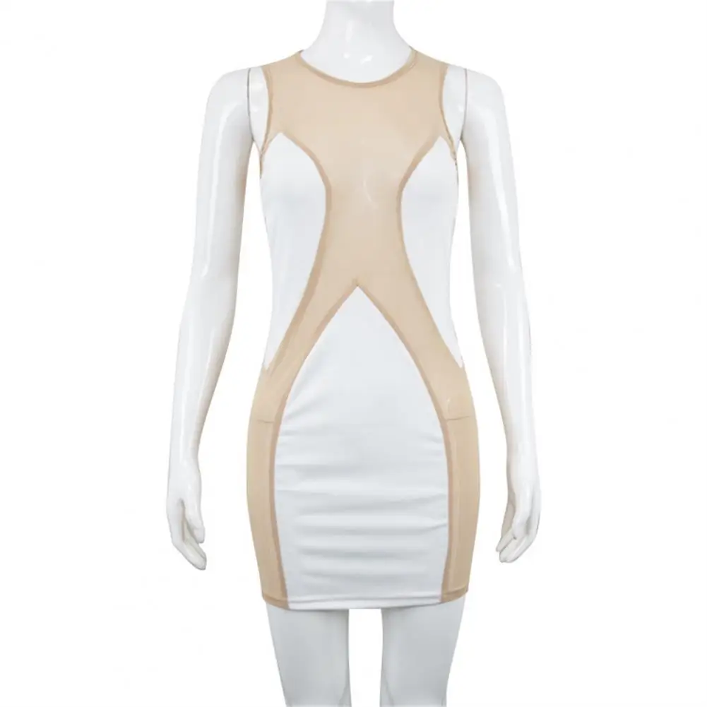 Zmywalna moda Sexy Sheer Skinny Lady sukienka Colorfast Mini sukienka ciasna talia na imprezฤ