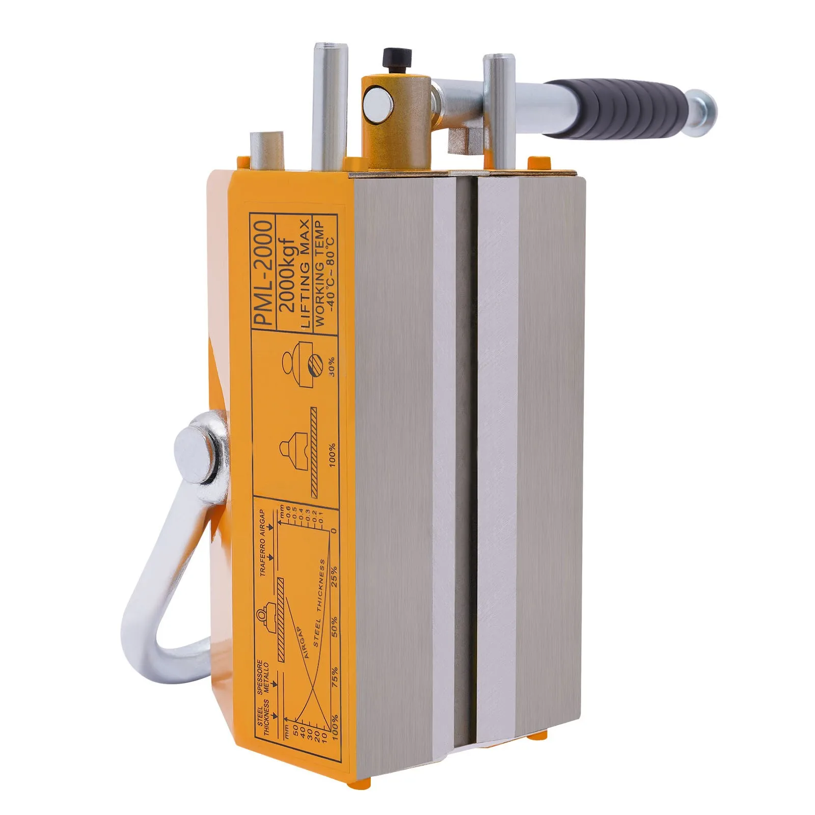 رافع مغناطيسي 4400 رطل/2000 كجم سعة السحب، فولاذ، مغناطيس رفع النيوديميوم مع إطلاق، مغناطيس رفع دائم عالي التحمل #6