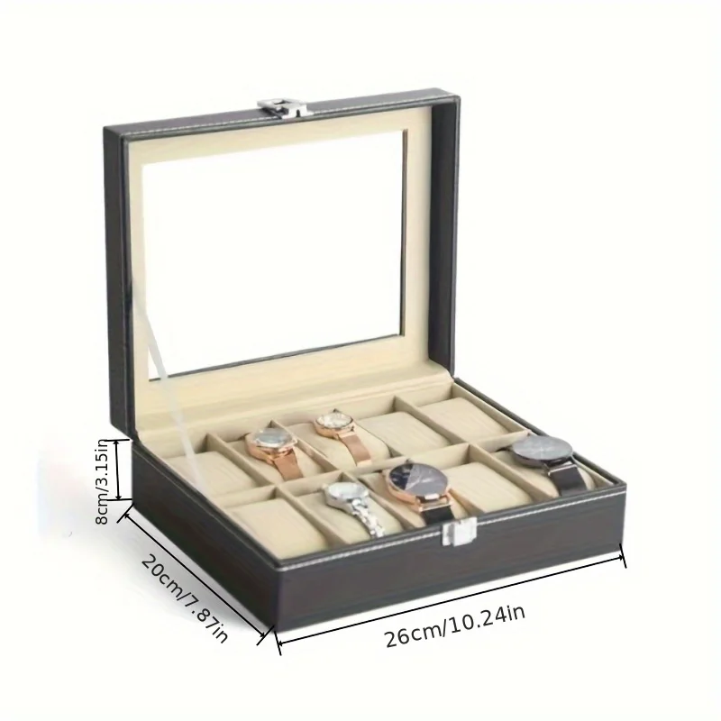 10-Slot Luxury Black Mechanical Watch Display Case with Lockable Plush-Lined Wood Box,Watch Collector's Storage Box image 5