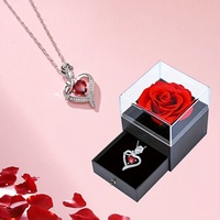 Luxury Red Zircon Heart Necklace With Rose Flower Gift Box For Girlfriend Birthday Valentine Gift 2024 Romantic Accessories