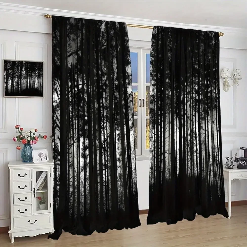 2 pieces of Trees of the Black Forest series printed curtains, 30*65, bedroom and living room, home decoration, room decoration
