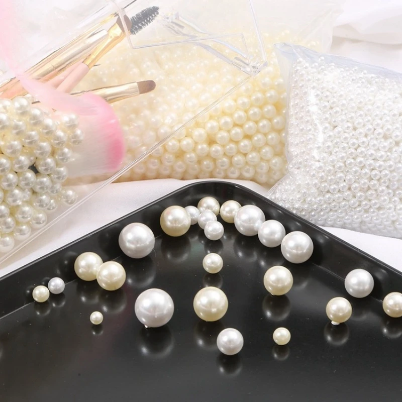 2-18mm Weiße Beige ABS-Imitationsperlen Ohne Loch Mehrgrößen Runde Lose Perlen Für DIY-Bastelarbeiten Ornamente Kleidungszubehör – Detail 3