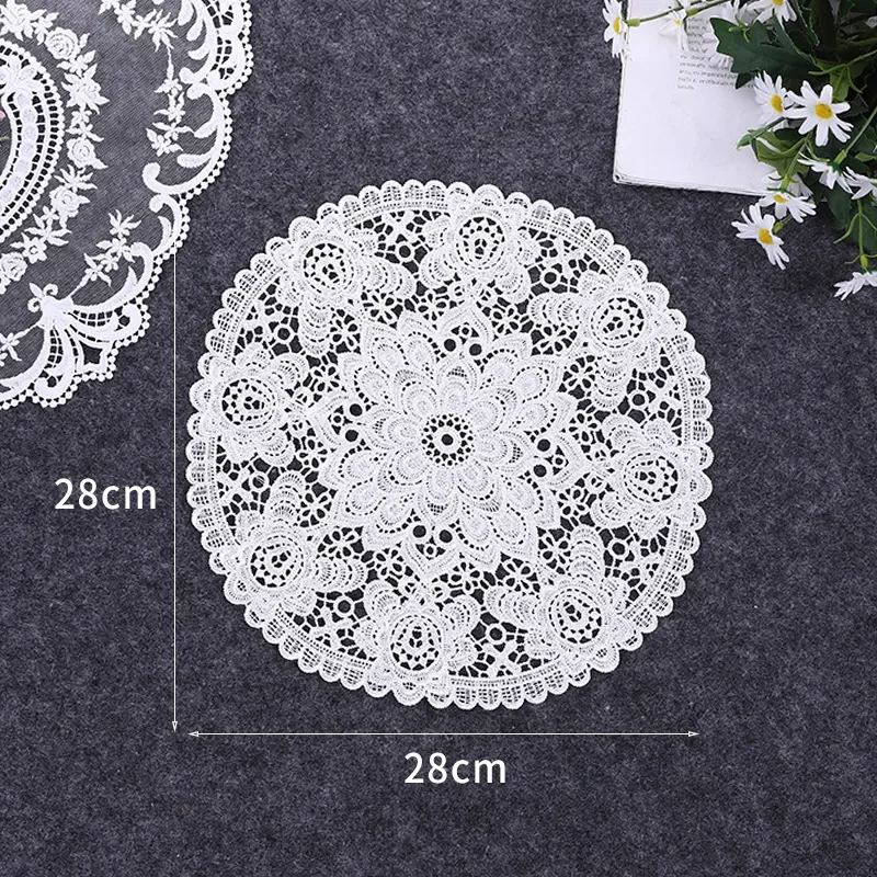 12PCS Lace Coffee Table Placemat Vase Cushion Kettle Pad Nordic Embroidery Lace Tablecloth Runner Napkin Handkerchief