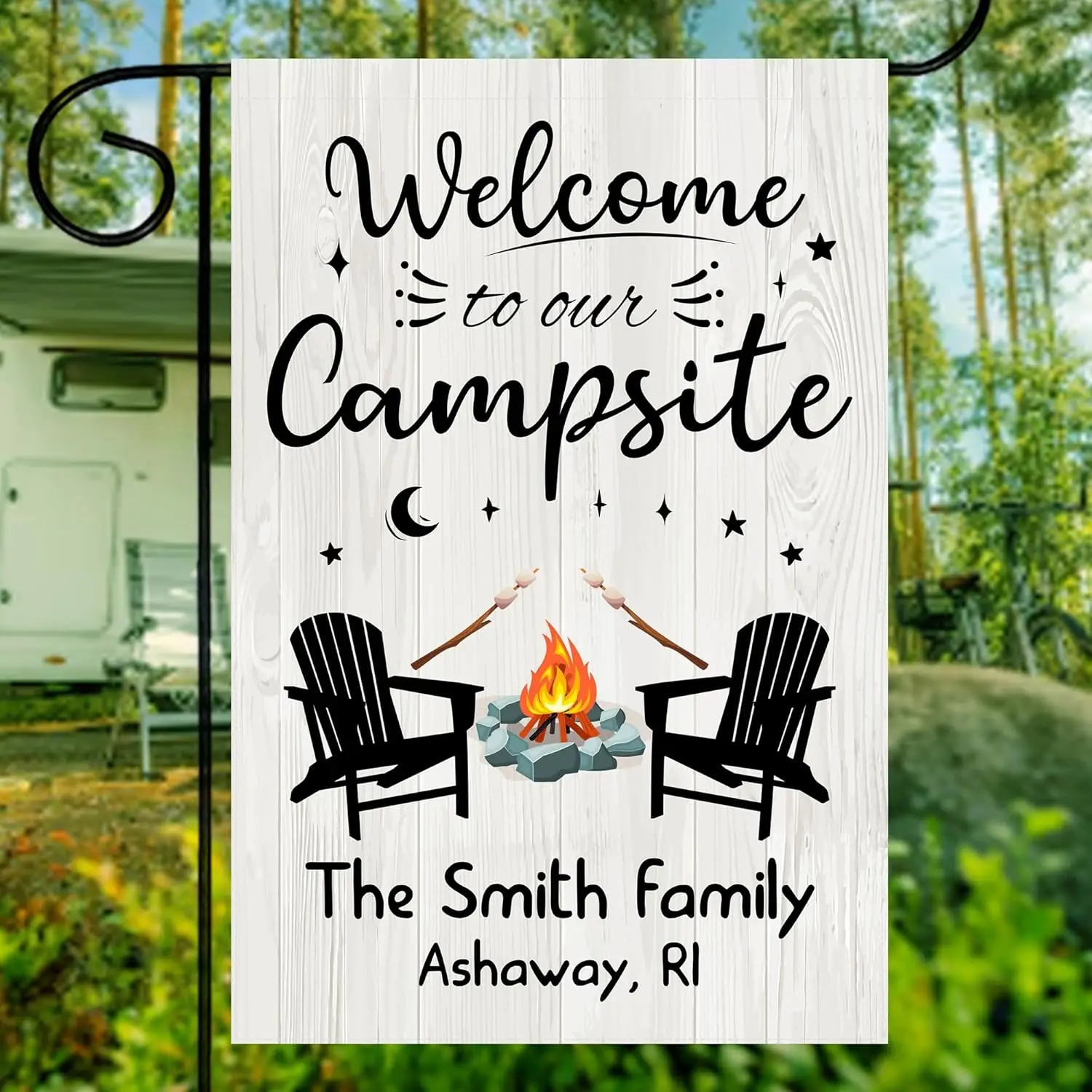 Custom Camper Garden Flag for Campsites, Personalized Family Name Welcome to Our Campsite Flag RV Camping Party Yard Patio D EEZ