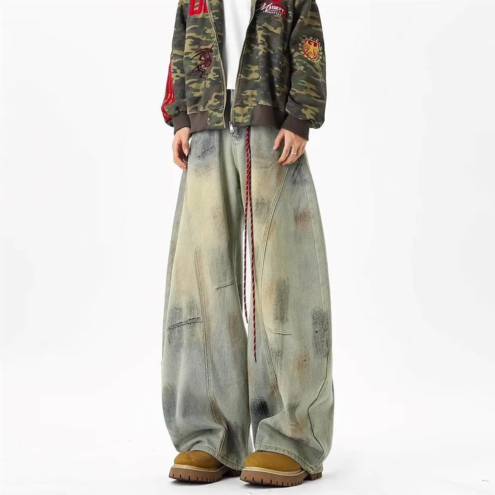 

Retro American Sle Men's Jeans 2025 New Waed out Faded Street Sle Straight Leg Trousers mid Waist No Brand