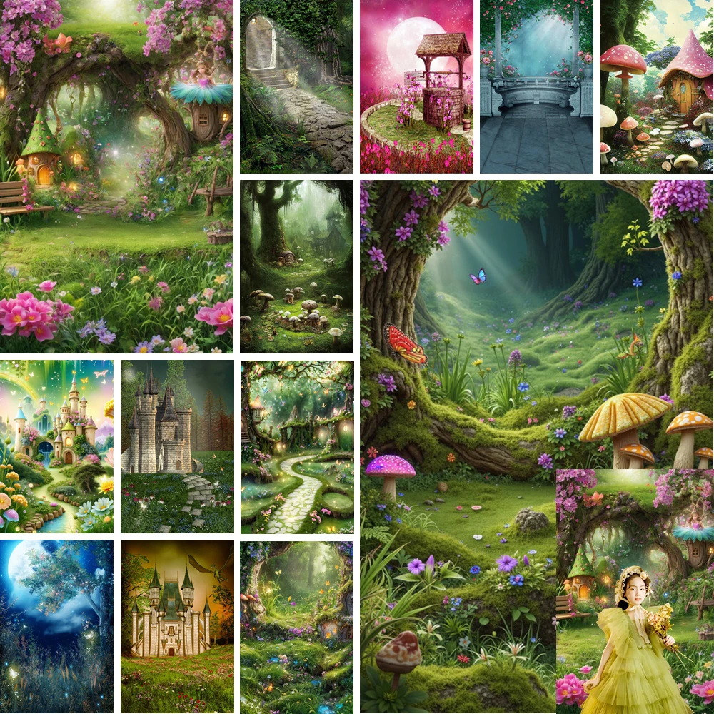 

MOON.QG Princess Castle Backdrop Fairytale Flower Baby Cake Smash Girls Birthday Photography Background Fantasy Palace Birthday