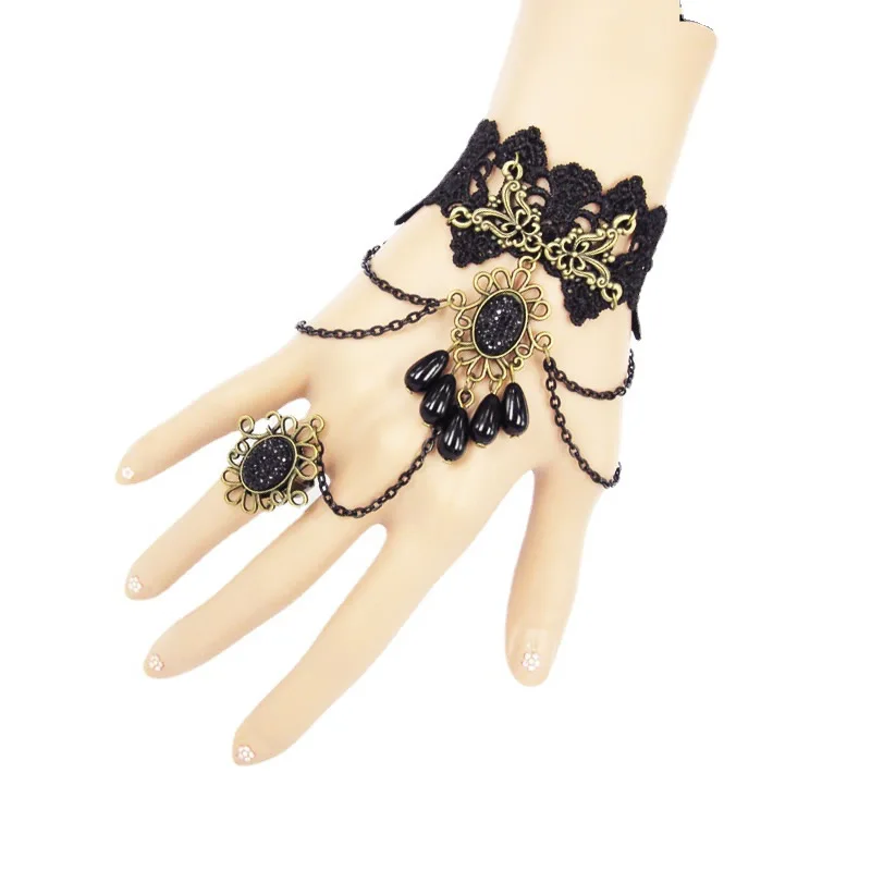 2023 New model Gothic Steampunk Lace Cuff Fingerless Glove Arm Warmer Bracelet Black Halloween Accessories