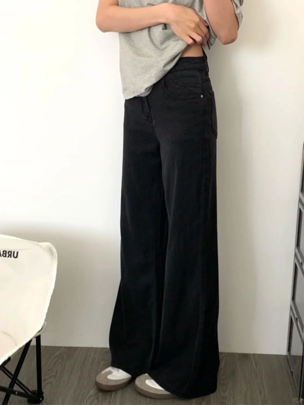 Black Loose Fit High Waist Wide Leg Jeans Women's Spring Autumn Straight Flared Trousers Comfortable Slimming Denim Pants
