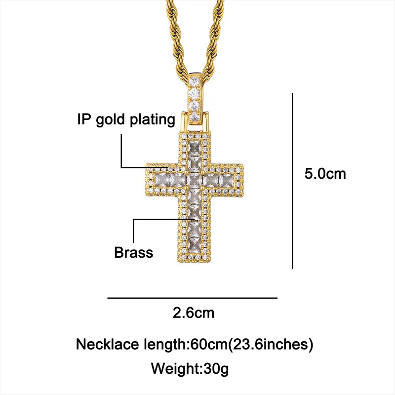 Hip Hop Claw Setting 5A+ Cubic Zirconia Bing Iced Out Cross Pendants Necklace for Men Rapper Jewelry Gold Silver Color Gift