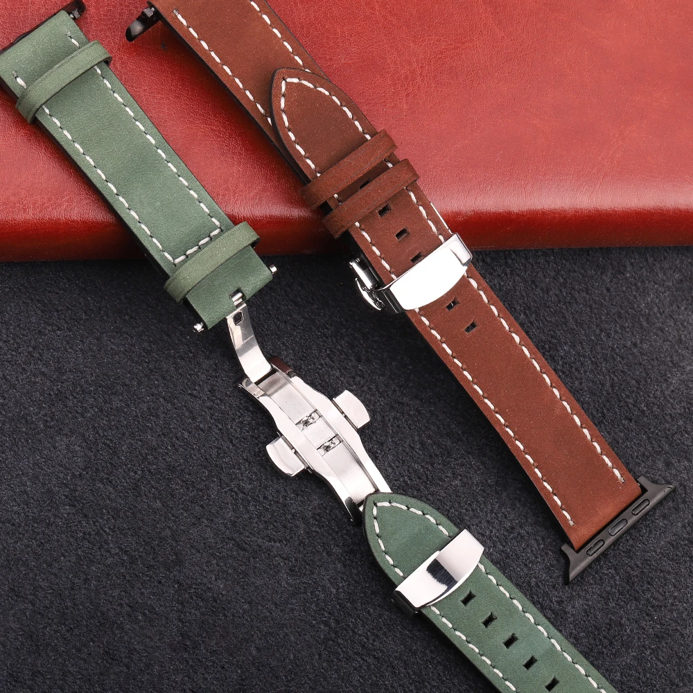 Leather Watchband For Apple Watch Series 9 8 7 10 Band 45mm 41mm Se 6 5 4 44mm 40mm 3 42mm 38mm Strap Iwatch Ultra 2 1 49mm Brac