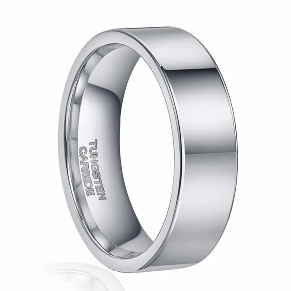 TIGRADE Flat 8mm High Polished Pure Tungsten Carbide Ring Women Men Wedding Engagement Band Fashion Jewelry Comfort Fit