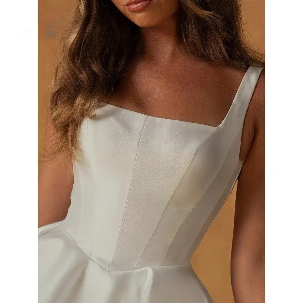 Customized Vintage Square Collar Short Wedding Dress Double Layer Skirt Novias Vestidos Fitted Waist Bridal Gowns Tulle 2026