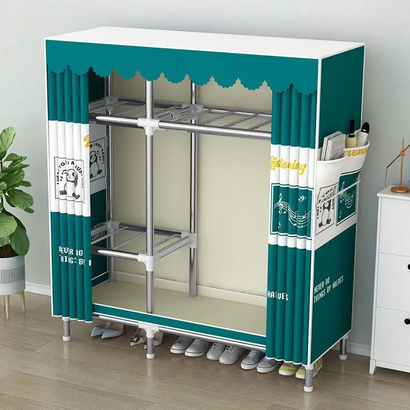 Reinforced Bedroom Steel Frame Wardrobe, Simple Wardrobe Steel Pipe for Rental Room, Whole Family Thick Storage Cabinet Assembly