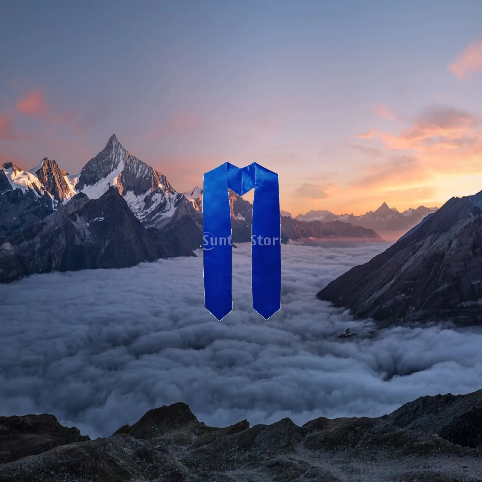 Plain Blue Graduation Stole 72 Inch V Shape Bachelor Uniform Scarf for University Ceremony Adult