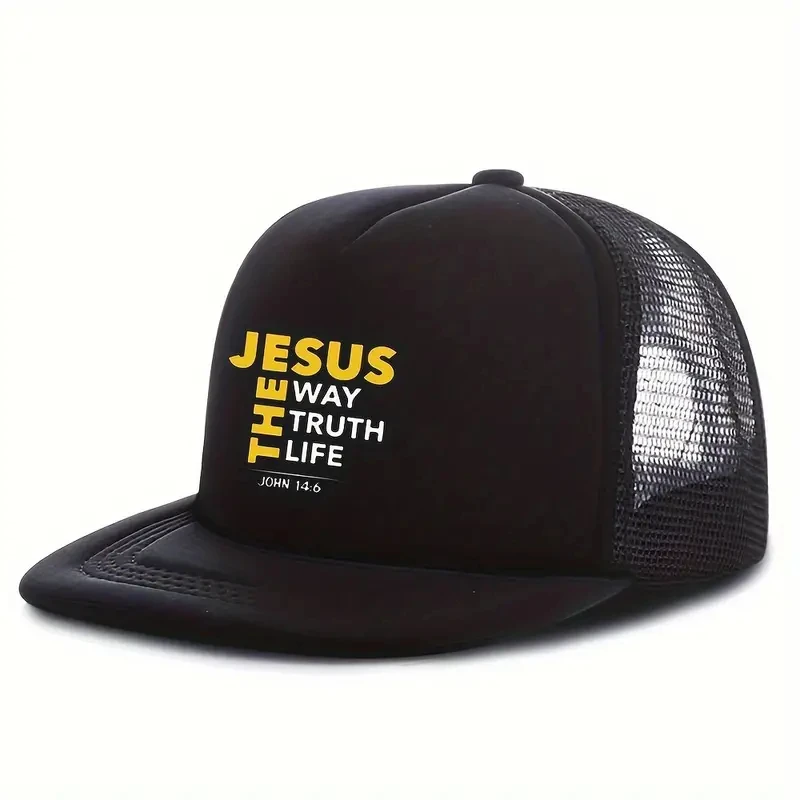 Hip Hop Baseball Cap Jesus Letter Print Unisex Adjustable Flat Brim Baseball Cap Casual Style for Outdoor Sunshade Hat