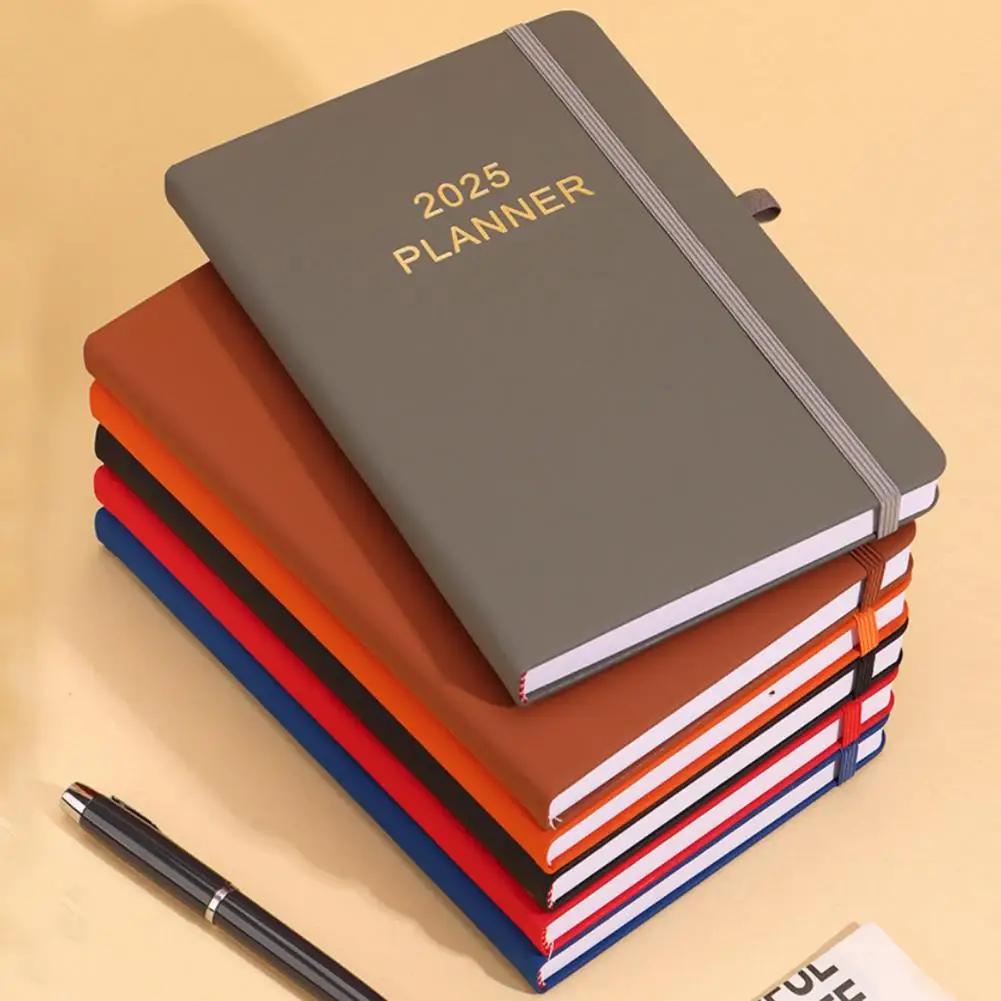 to December Planner 2025 Faux Leather Agenda Planner with Pen Holder for Office School Monthly Weekly Layouts Schedule Book