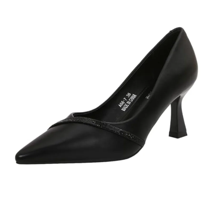 

Women's Pointed Toe Mid Heel, Classic Pump with Sparkling Curved Strap Accent, Comfortable Mid-Heel for Every Ocassion
