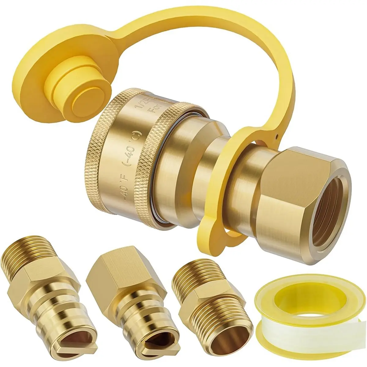 DT35BG 1/2 Inch Natural Gas Quick Connect Fitting Set, Propane Quick Connect Fittings, 4 Pcs Solid Brass Kit