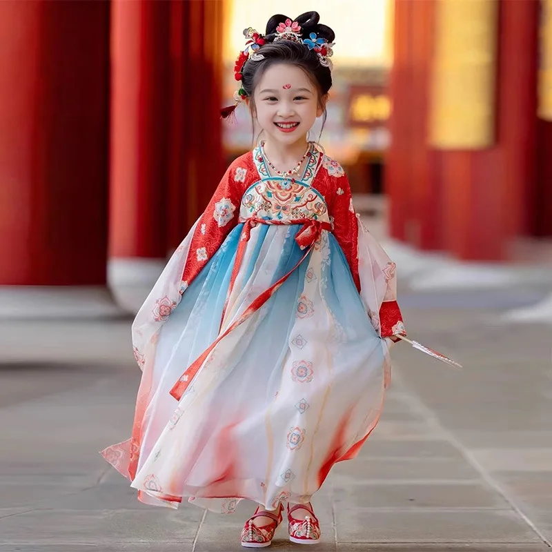 Hanfu Girls' Dress New Chinese Children's National Style Tang Style Ancient Princess Dress Traditional Chinese Clothing Cosplay