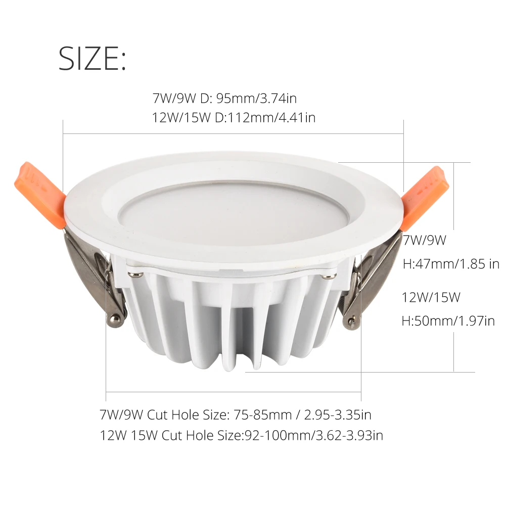 Quality Waterproof IP65 LED Downlight AC85-220V 7W 9W 12W 15W LED Lamp Recessed LED Spot Light For Bathroom kitchen