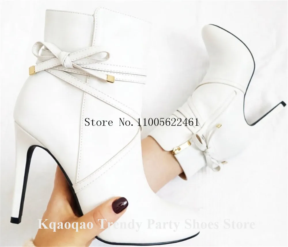 Kqaoqao Black Red White Suede Stiletto Heel Short Boots Round Toe Lace-up Thin Heel Ankle Booties Big Size Boots view 4