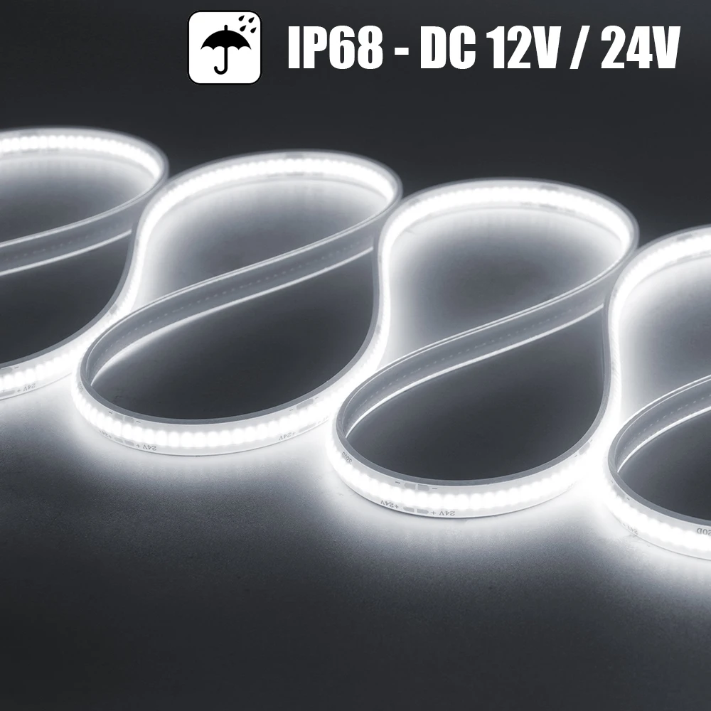 IP68 Waterproof COB Strip 12V 24V 320LEDs/M 3000K/4000K/6000K Warm/Natural/Cool White Flexible Ribbon LED Light For Home Decor