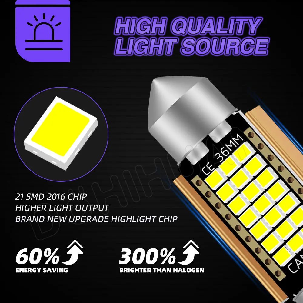 UHUASENG 2PCS 31mm Led Bulb Highlight C5W C10W Festoon 31 mm 36mm 39mm 41mm Dome Trunk Signal Lamp Car Interior Reading Lights