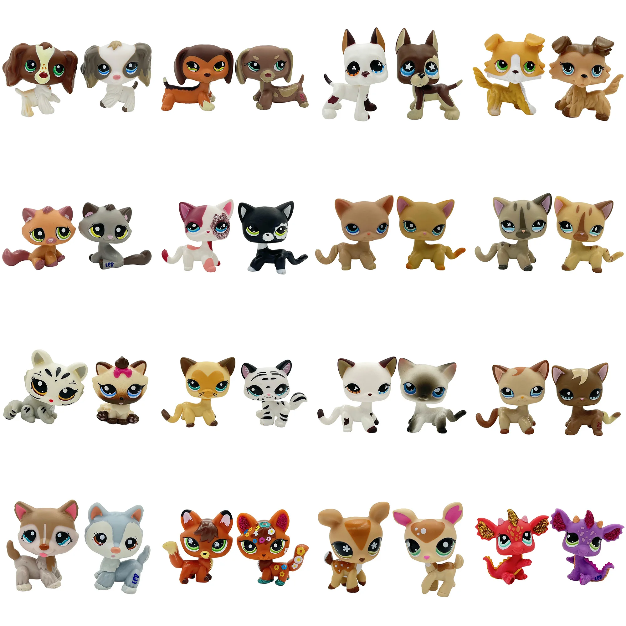 2pcs/set Rare Animal littlest pet shop toy Cute cat Stand Dog Dachshund Collie Cocker Spaniel Great Dane Old Bobble head lps toy