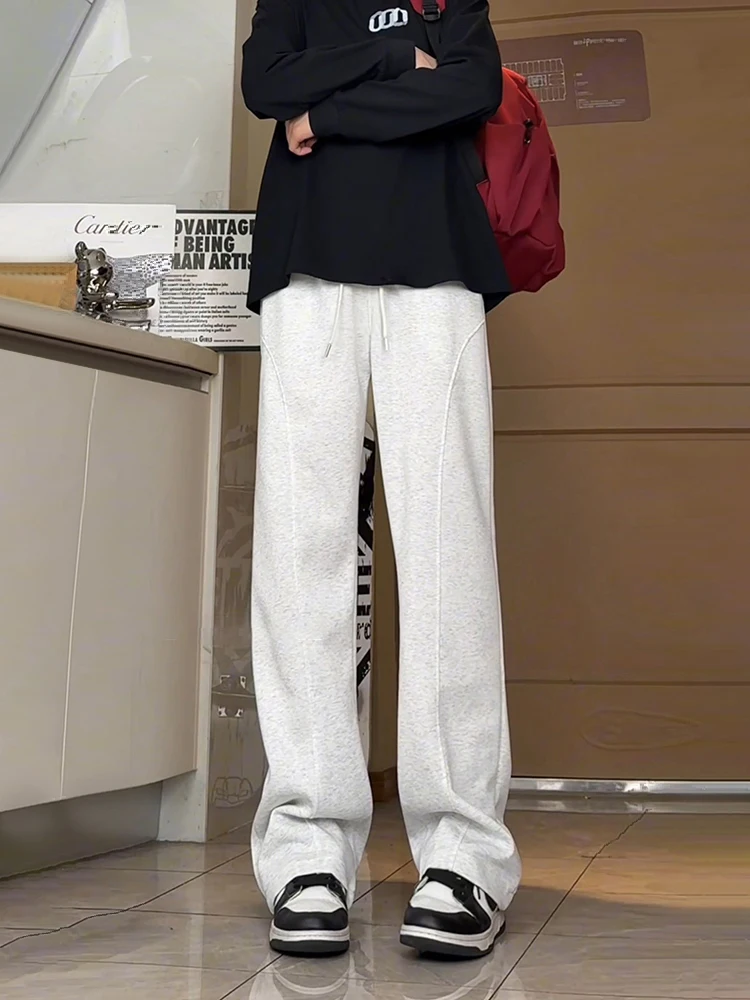 

Men's ey Sla Cut Bend Knife Pants Autumn American Sle High Waist Leg Lengthening Straight Loose Casual Sports Trousers