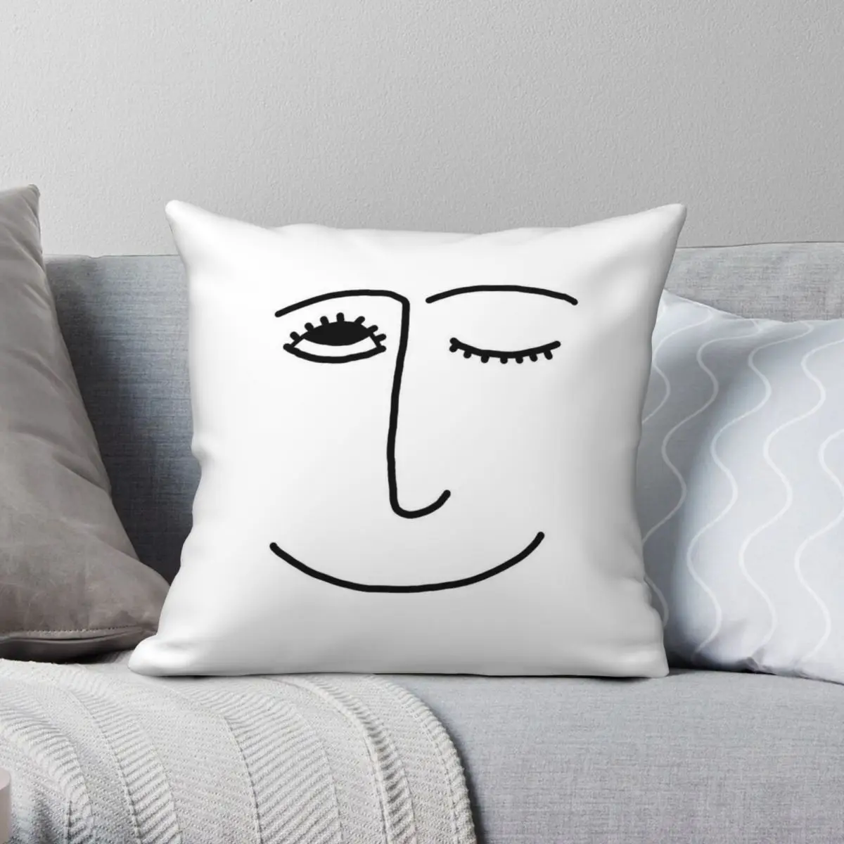 Winky Face Square Pillowcase Polyester Linen Velvet Creative Zip Decorative Pillow Case Home Cushion Cover