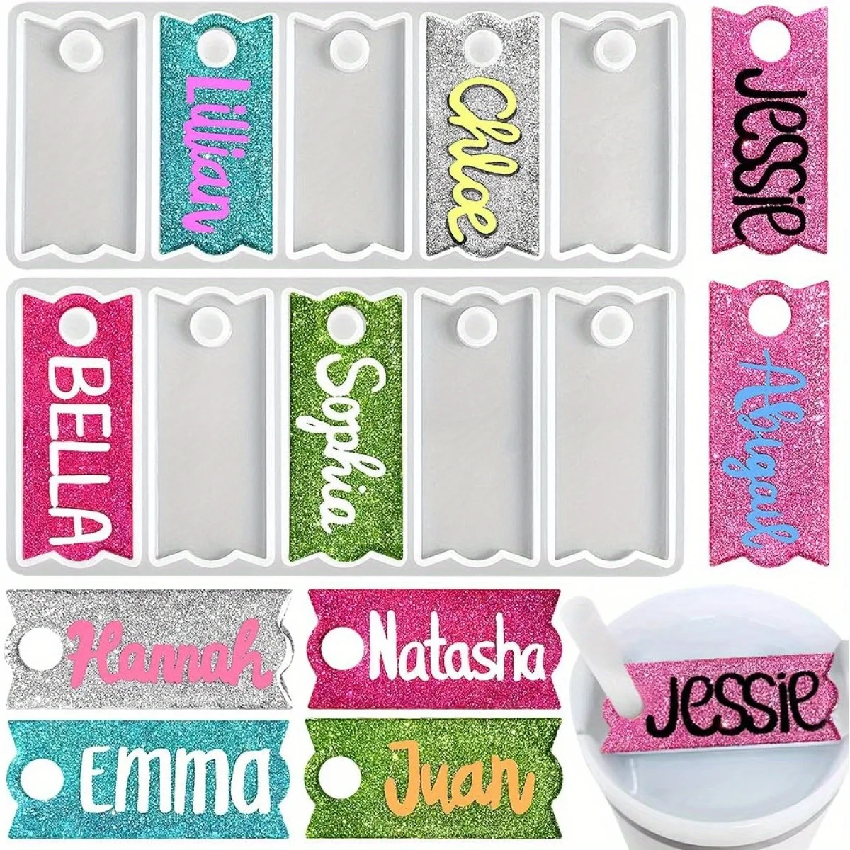 10-Cavity 20oz/30oz & 40oz Name Plate Silicone Mold, Cup Topper Mold for Resin Casting