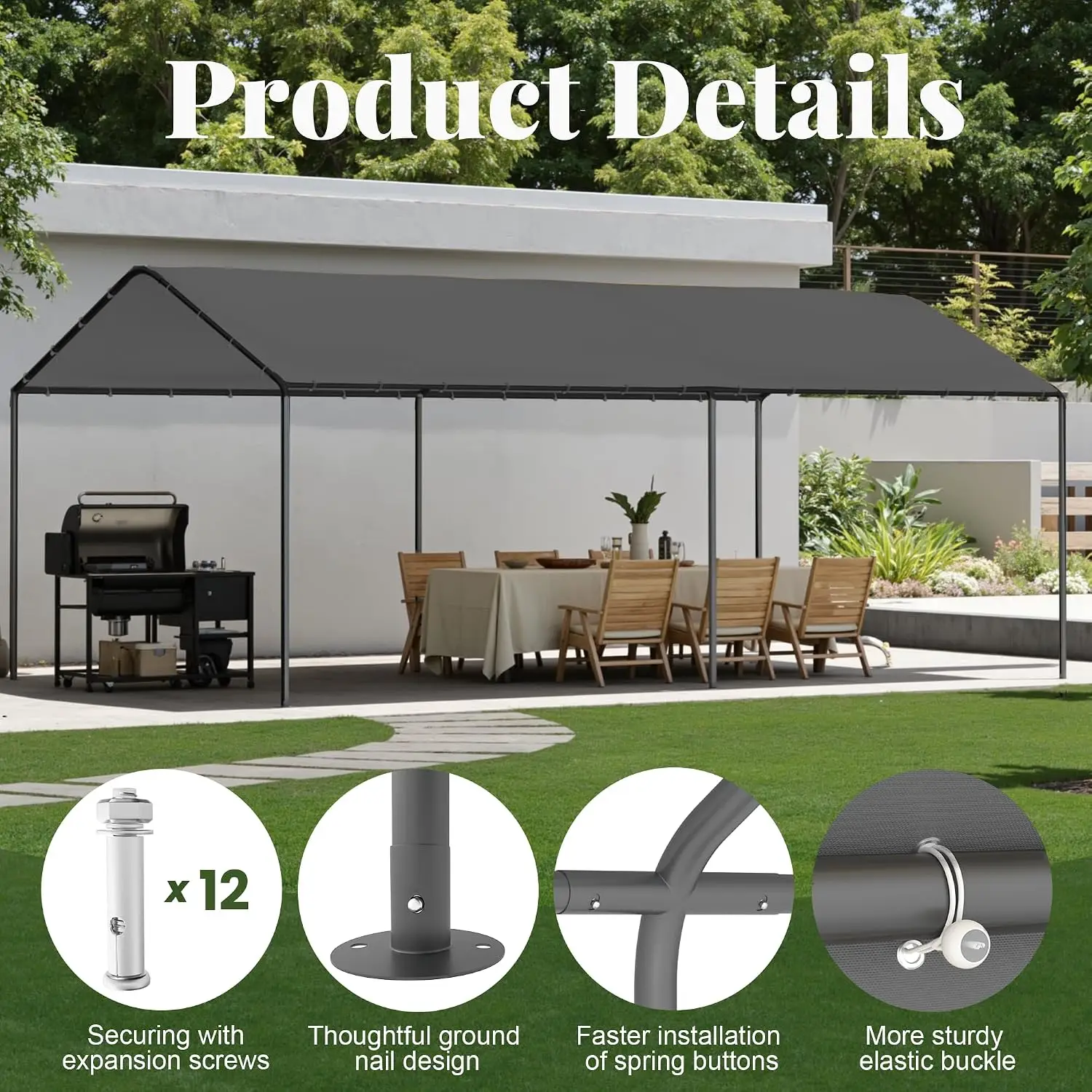 Heavy Duty Portable Carport Shelter Metal Canopy UV & Weatherproof Top for RV & Vehicle Without Sidewalls, Customized
