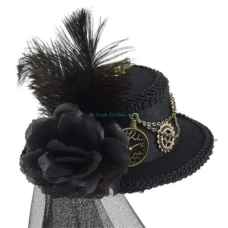 

K1ME Steampunk Time Hat Steampunk Hats For Women With Veil Steampunk Top Hat