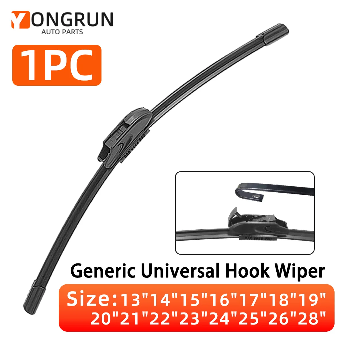 YONGRUN 1 Stück Scheibenwischer 13-28 Zoll Universal J/U-Haken Knochenloser Gummi-Scheibenwischer für Autoscheiben