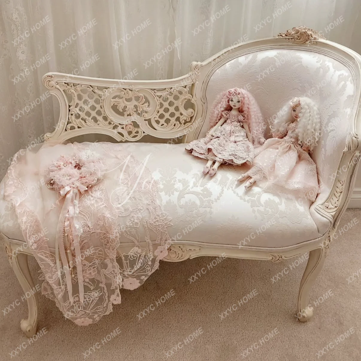 solid wood old concubine, recliner, sofa fabric single, bedroom, bedside stool, villa countryside