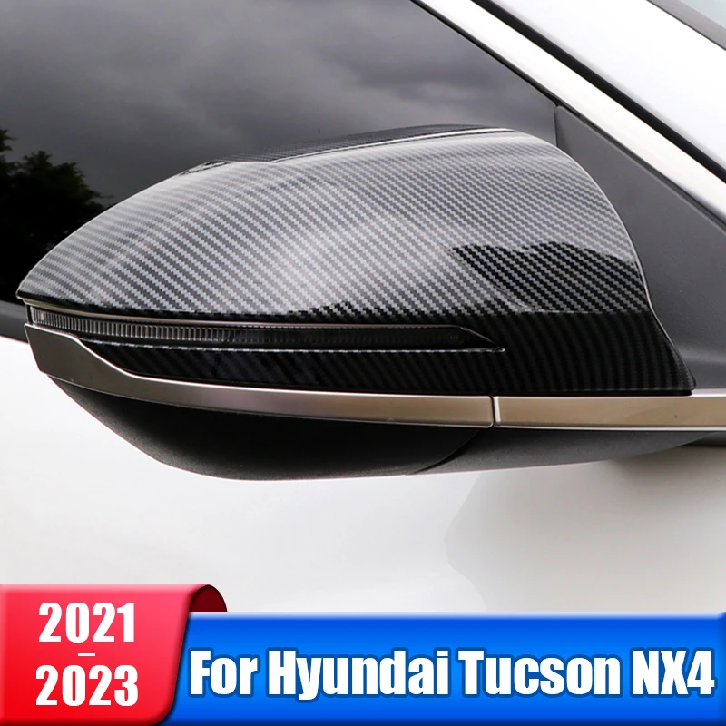 

ABS Carbon Fiber Car Rearview Mirror Side Cover Shell Trim For Hyundai Tucson NX4 2021 2022 2023 Hybrid N Line Accessories