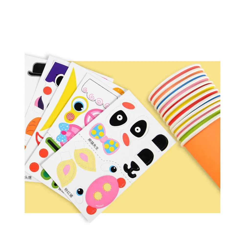 

1Set Paper Cup Art Kit DIY Cartoon Sticker Paperboard Reference Card Double-Side Tape for Kids Crafts Educational Material