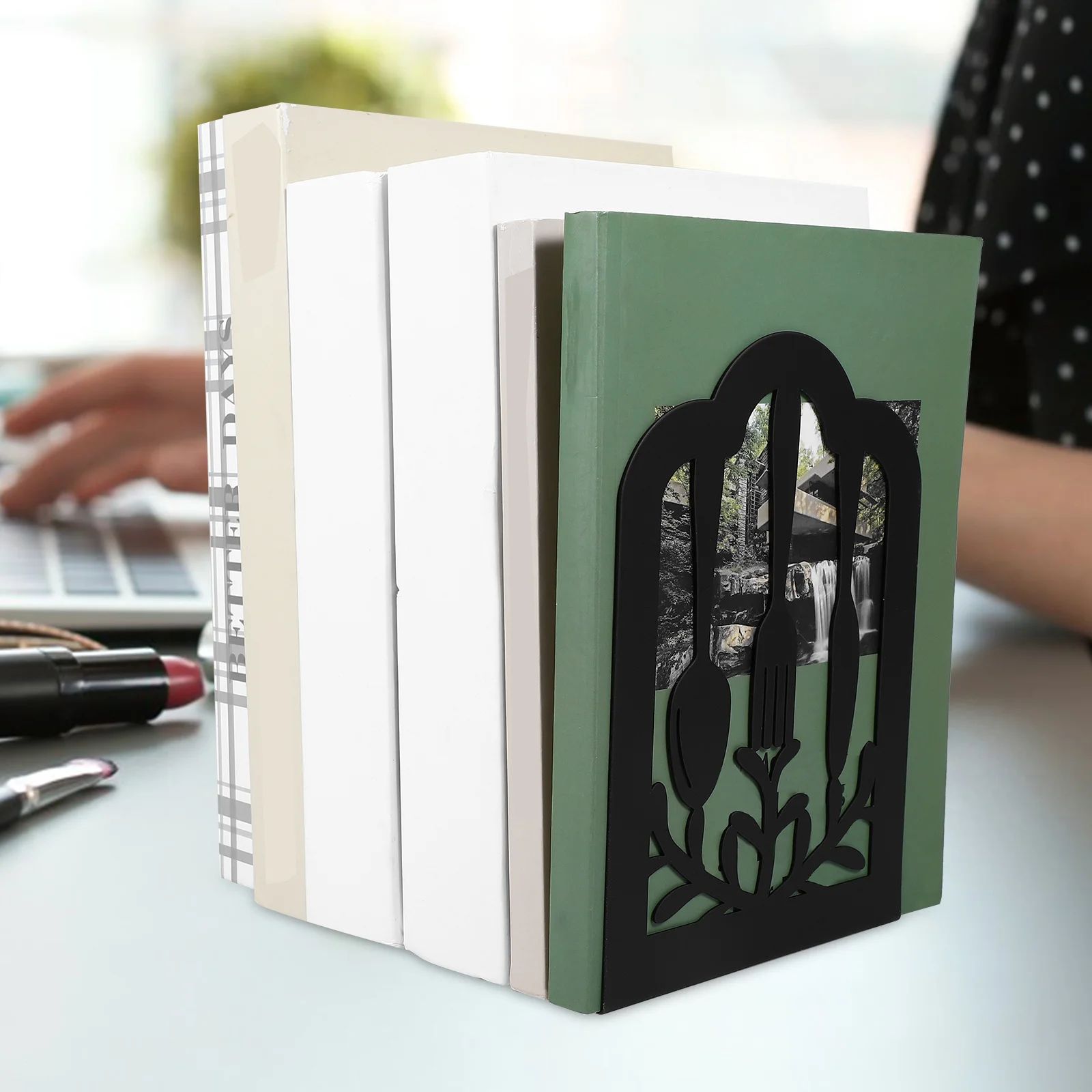 1 زوج الدفتين المعدنية للأرفف الثقيلة أدوات المائدة الحديد نمط الكتاب نهاية عدم الانزلاق دعم الدراسة الزخرفية التنظيمية