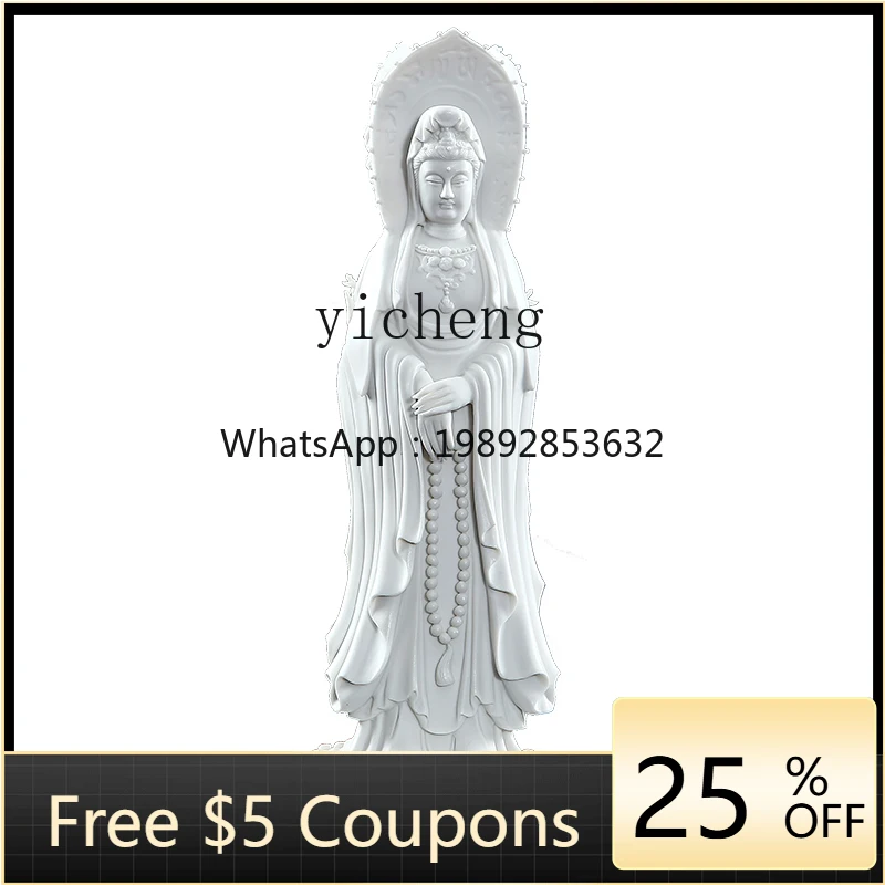 L3-11  Ceramic Nanhai Three-Faced Guanyin Statue Buddha Statue Worship Ornament White Porcelain