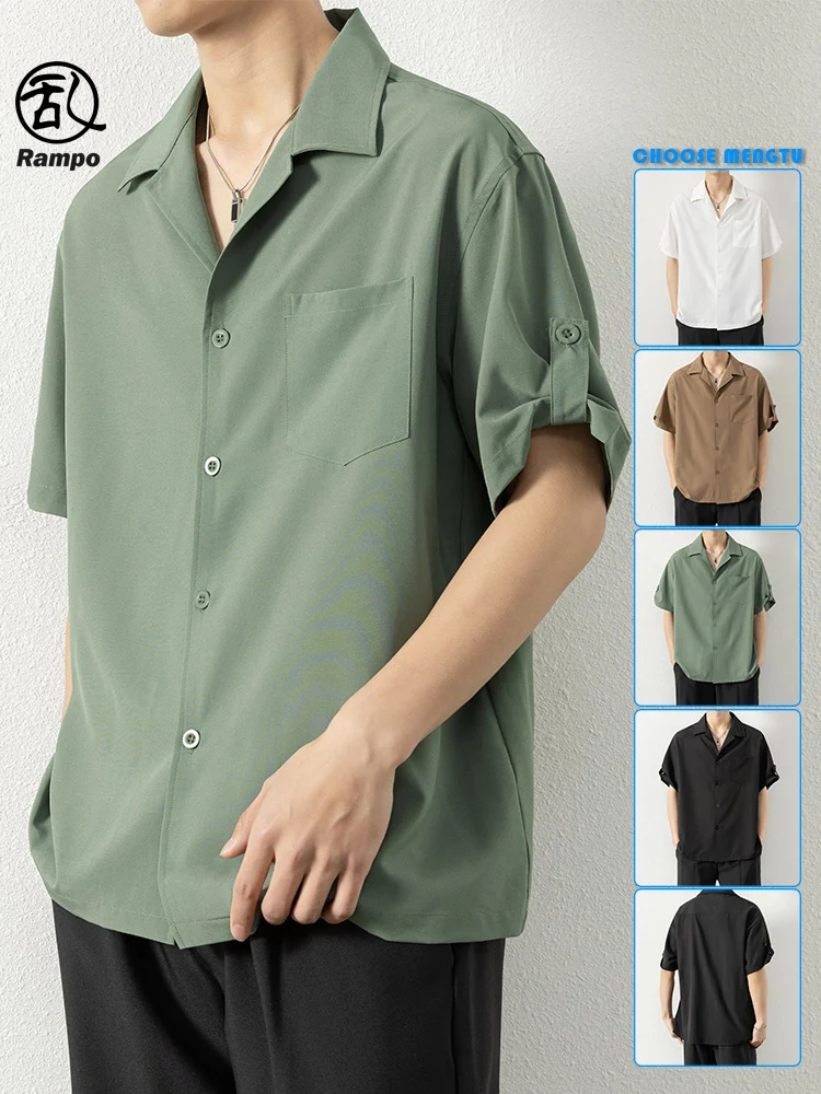 

Loose Fit Cuban Collar Workwear irt Men's Trendy Casual Sle Seven Sve Breathable Polyester Summer Faion irt