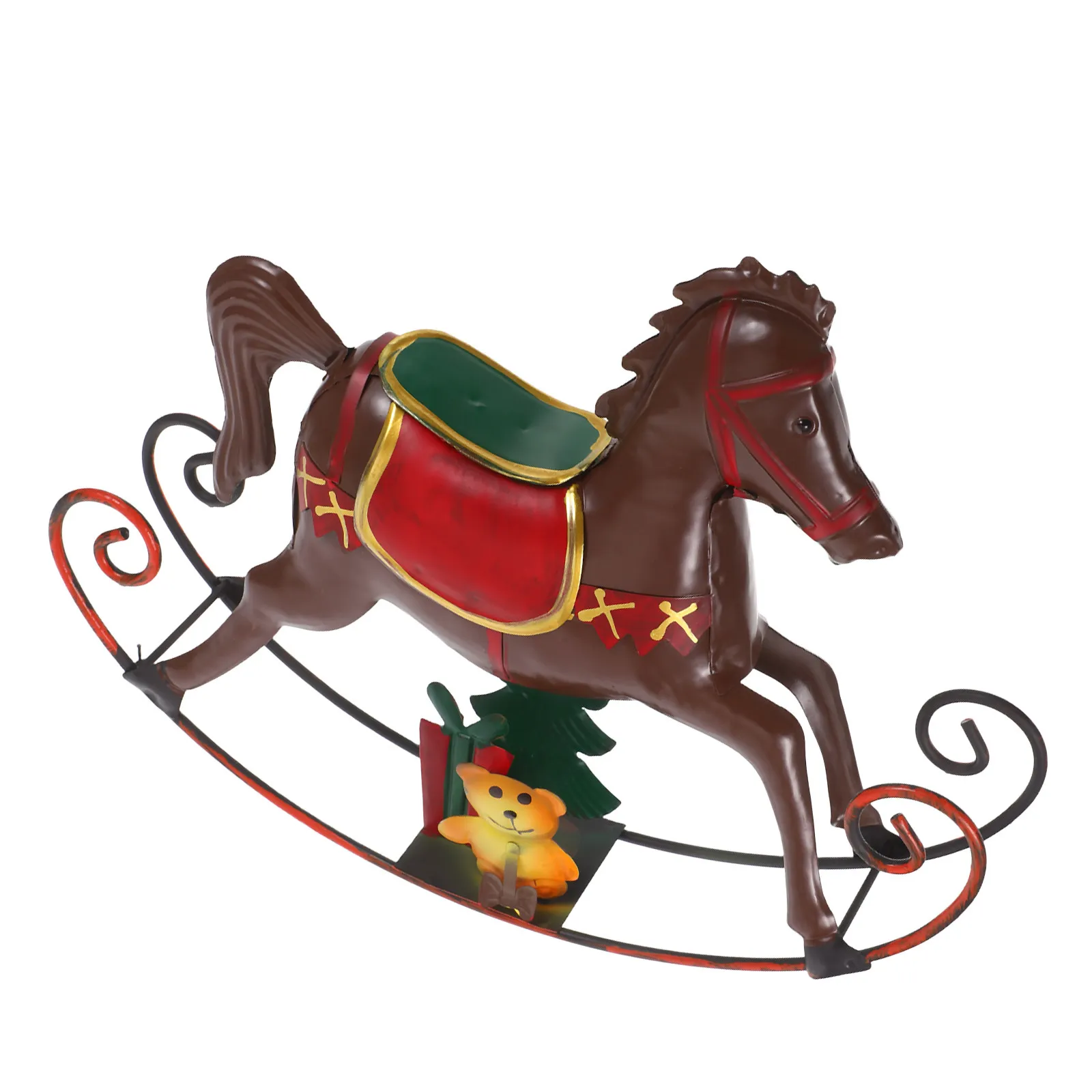 Vintage Handpainted Iron Rocking Horse Christmas Table Decoration Retro Metal Animal Sculpture Holiday Ornament