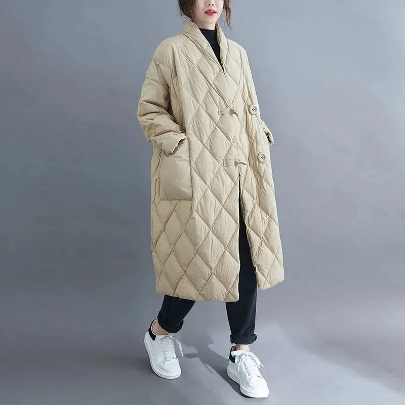 Chaqueta larga acolchada para mujer, abrigo ligero de algodón, Parkas holgadas de gran tamaño, prendas de vestir exteriores acolchadas, novedad de