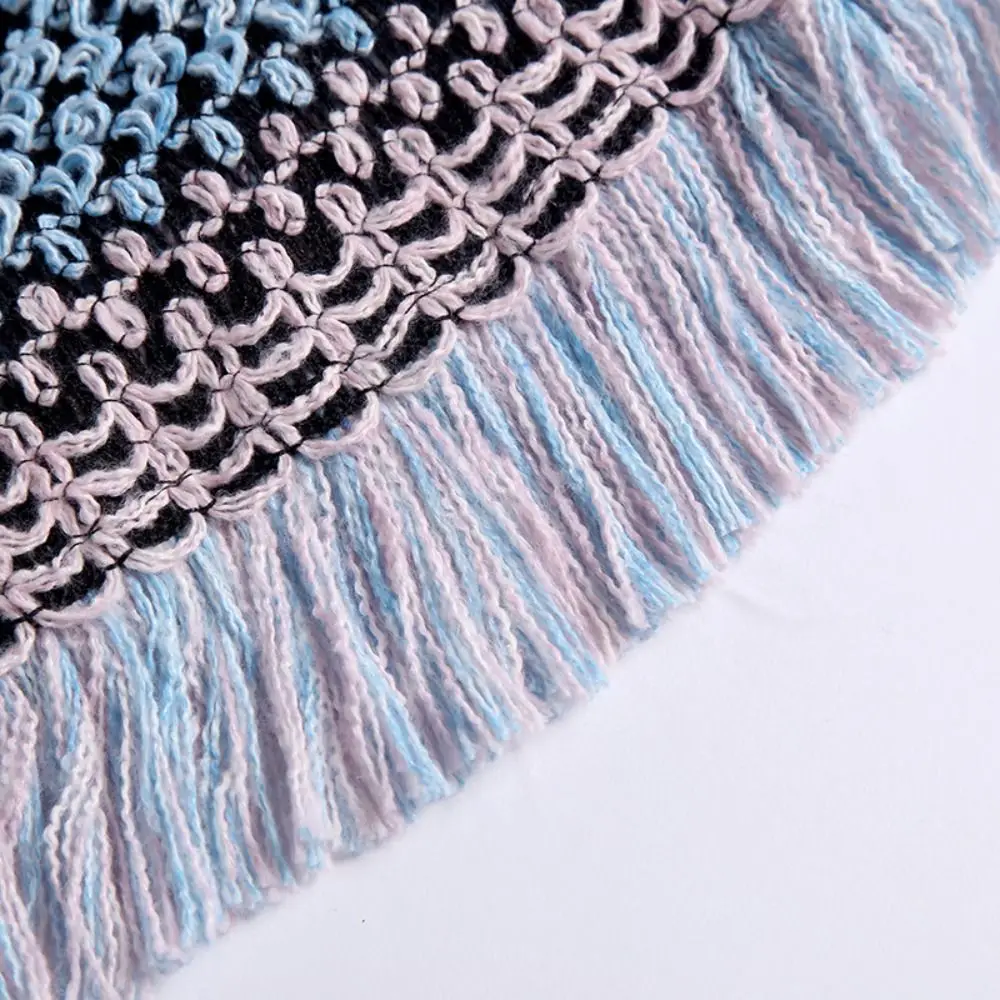 

Модная осенне-зимняя теплая вязаная шаль в этническом стиле в полоску, монгольское пончо, шаль с кисточками, накидка для женщин и девочек