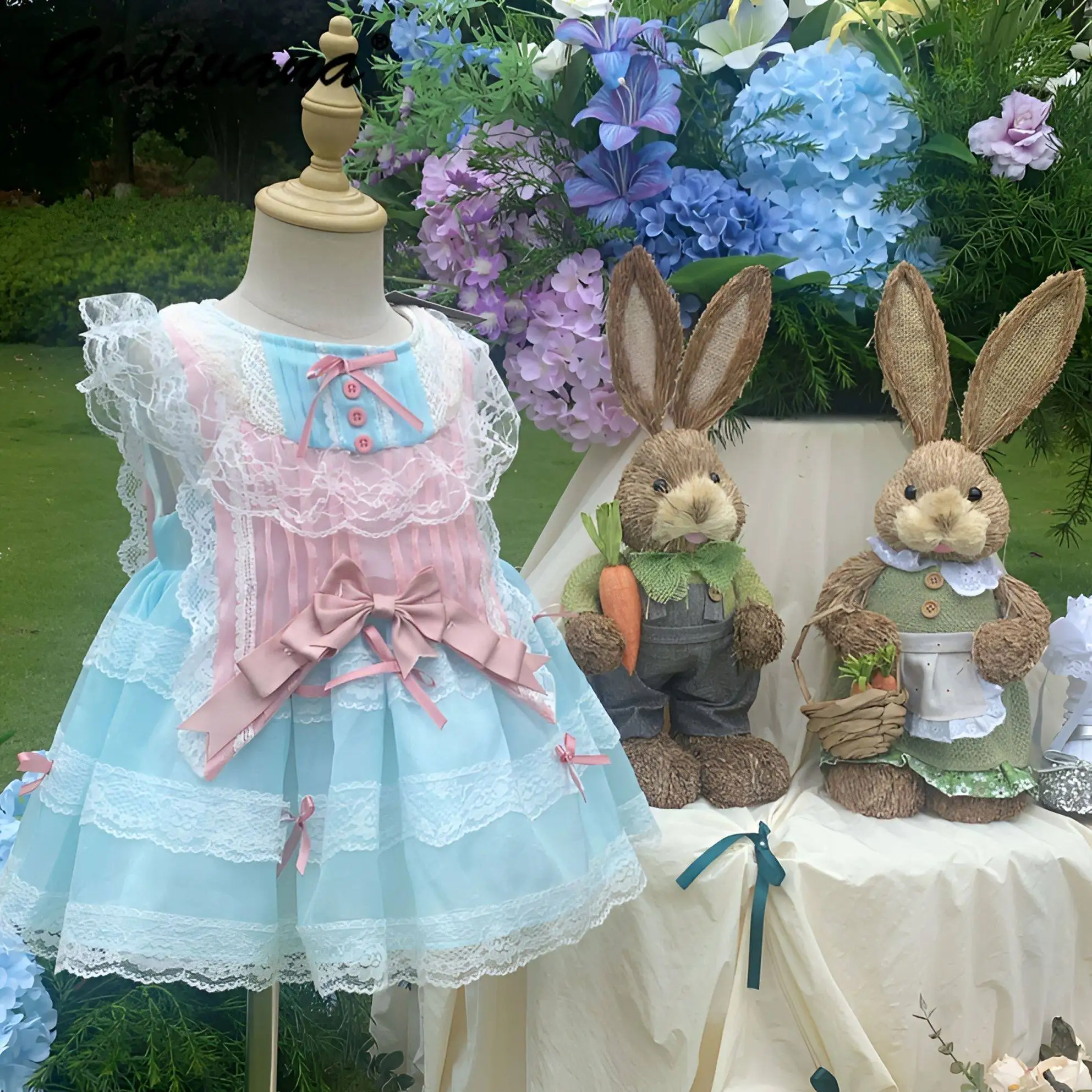 Kids Girls 2026 Summer New Luxury Lolita Princess Dress Sweet Baby Girl High End Color Block Lace Trim Bow Sleeveless Vest Dress